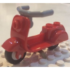 Part 15396c03 Red Scooter with Dark Tan Stand and Light Bluish Gray Angular Handlebars - Complete Assembly 